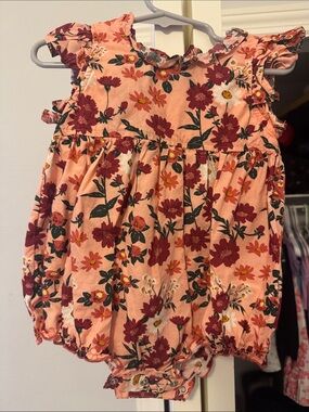 Pink Chicken Peach Floral Ruffled Baby One-Piece